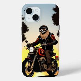 Funda Para iPhone 15 Motociclista Con Máscara De Calavera