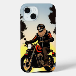 Funda Para iPhone 15 Motociclista con máscara de cráneo montando