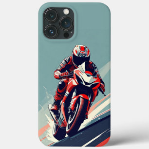 Funda Para iPhone 13 Pro Max Motociclista conduciendo una moto deportiva en una