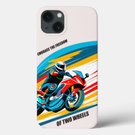 Funda Para iPhone 13 Motociclista en un vibrante resumen de los alreded
