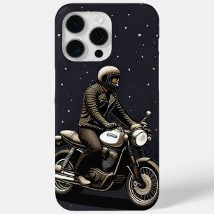 Funda Para iPhone 15 Pro Max Motociclista montando bajo el cielo iluminado por 