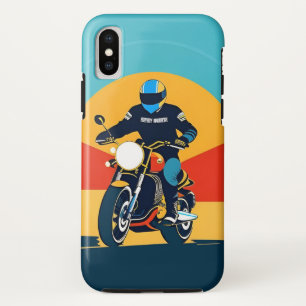 Funda Para iPhone X Motociclista Vintage Montando Puesta de Sol Dorada
