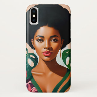 Funda Para iPhone X Mujer afronegra Monstera Deliciosa Botánica