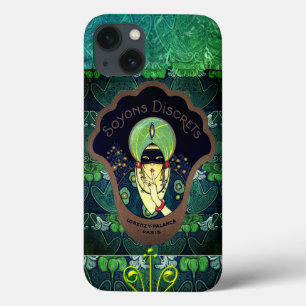 Funda Para iPhone 13 Mujer Art Deco enmascarada verde vintage negro