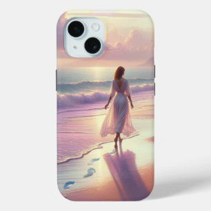 Funda Para iPhone 15 Mujer bonito deja huellas en una playa