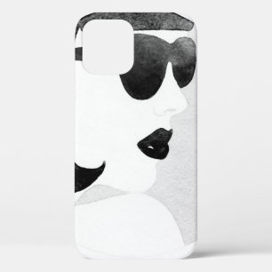 Funda Para iPhone 12 Mujer con gafas de sol negras. Ilustracion de moda