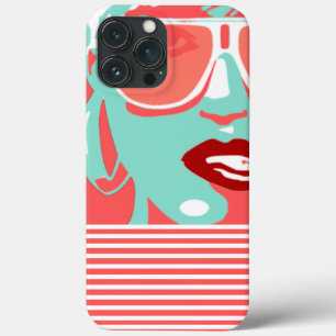 Funda Para iPhone 13 Pro Max Mujer de arte pop Gafas de sol blancas mordiendo l
