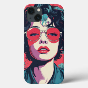 Funda Para iPhone 13 Mujer de arte pop retro con gafas de sol rojas par
