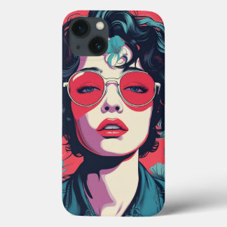 Funda Para iPhone 13 Mujer de arte pop retro con gafas de sol rojas par