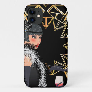 Funda Para iPhone 11 Mujer de moda retro con un vaso de vino 