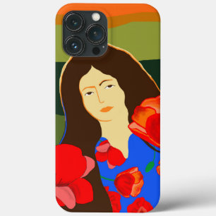 Funda Para iPhone 13 Pro Max Mujer de pelo largo caminando en el campo de la am