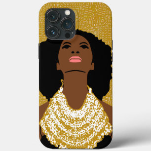Funda Para iPhone 13 Pro Max Mujer dorada negra mirando con collar tribal