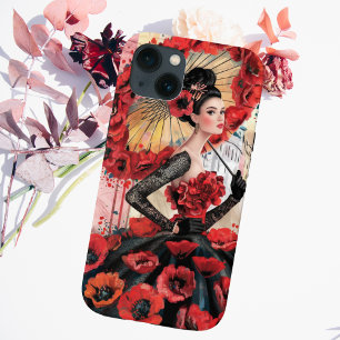 Funda Para iPhone 13 Mujer elegante y moderna y vestido floral de amapo