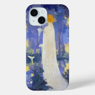 Funda Para iPhone 15 Mujer en blanco con lirios de Calla