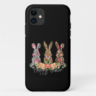 Funda Para iPhone 11 Mujer feliz trío conejo leopardo de Pascua