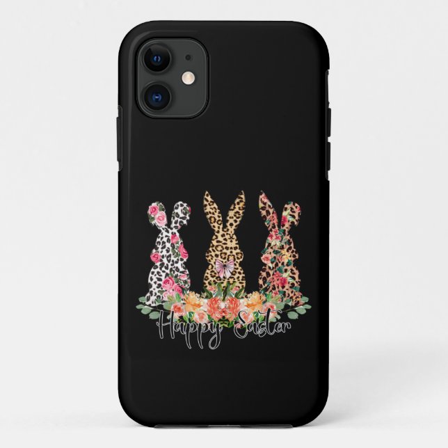 Funda De Case-Mate Para iPhone Mujer feliz trío conejo leopardo de Pascua (Reverso)