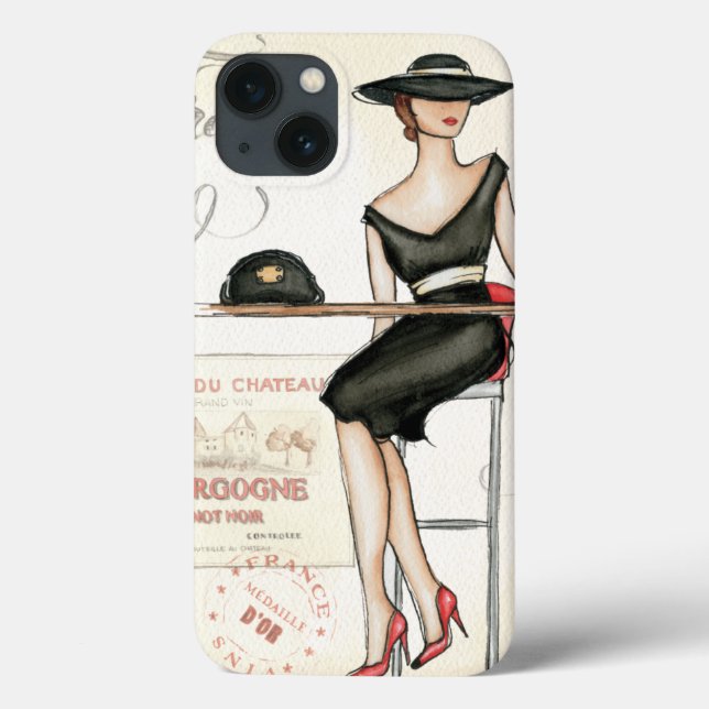 Funda De Case-Mate Para iPhone Mujer francesa bebiendo vino rojo (Reverso)