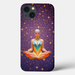 Funda Para iPhone 13 Mujer meditadora y cielo púrpura estrellado