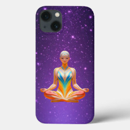 Funda Para iPhone 13 Mujer meditadora y cielo púrpura estrellado