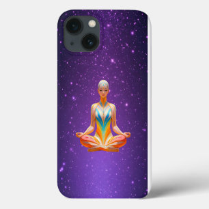 Funda Para iPhone 13 Mujer meditadora y cielo púrpura estrellado