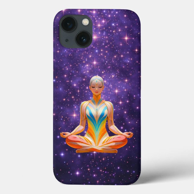 Funda De Case-Mate Para iPhone Mujer meditativa y cielo púrpura estrellado (Reverso)