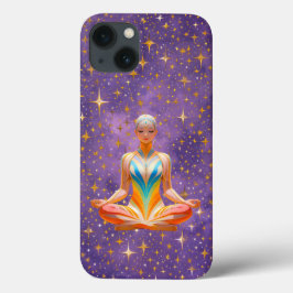 Funda Para iPhone 13 Mujer meditativa y cielo púrpura estrellado