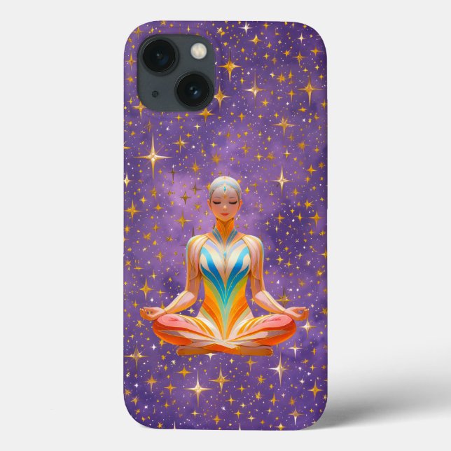 Funda De Case-Mate Para iPhone Mujer meditativa y cielo púrpura estrellado (Reverso)