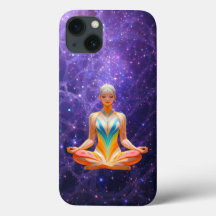 Mujer meditativa y galaxia mística -