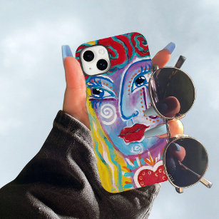 Funda Para iPhone 13 Pro Max Mujer mexicana de arte folclórico rojo rosa azul a