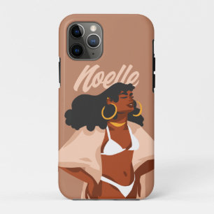 Funda Para iPhone 11 Pro Mujer negra, bikini blanco, listo para la playa
