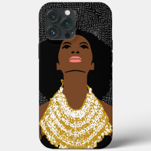 Funda Para iPhone 13 Pro Max Mujer negra mirando con collar tribal