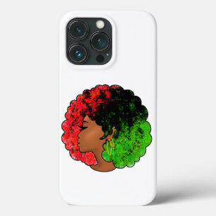 Funda Para iPhone 13 Pro Mujer niña negra panafricana orgullo afro verde ro