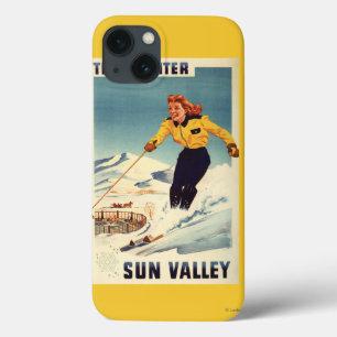 Funda Para iPhone 13 Mujer pelirroja sonriendo y esquiando Poster