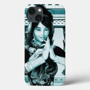 Funda Para iPhone 13 Mujer Real Asiática Arte de Retrato Azul