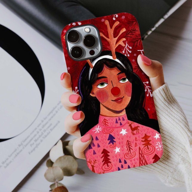 Funda De Case-Mate Para iPhone Mujer reno festivo de Navidad rojo (Subido por el creador)