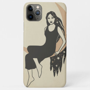 Funda Para iPhone 11 Pro Max Mujer retro Boho estrellas luna de pelo largo
