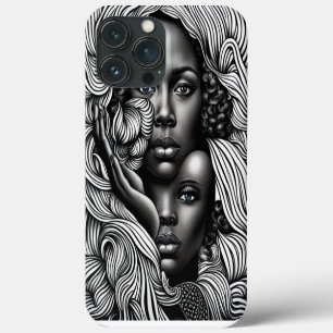 Funda Para iPhone 13 Pro Max Mujeres Afroamericanas Abstractas en Blanco y Negr