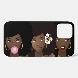 Funda Para iPhone 12 Mujeres negras, bblegum y flores   Púrpura