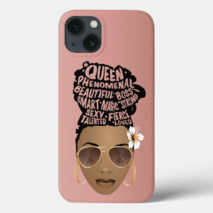 Funda Para iPhone 13 Mujeres negras motivadoras, bollo natural, rosa
