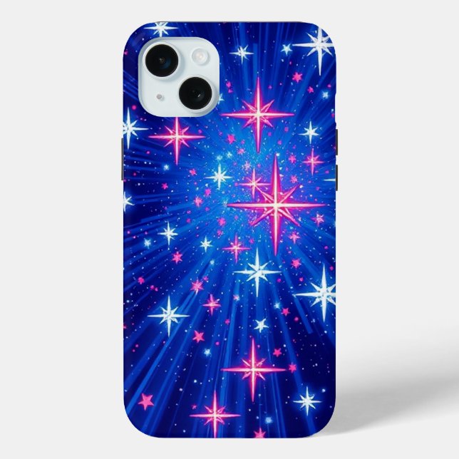 Funda De Case-Mate Para iPhone Multiestrellas brillantes con móvil de rayas azule (Reverso )