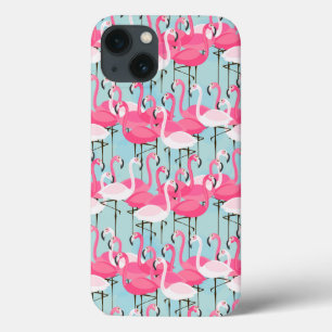 Funda Para iPhone 13 Multitud Rosa Y Blanca De Flamingos