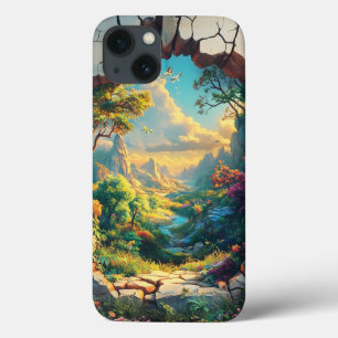 Funda Para iPhone 13 Mundo de Fantasía a Través de una Pared Agrietada