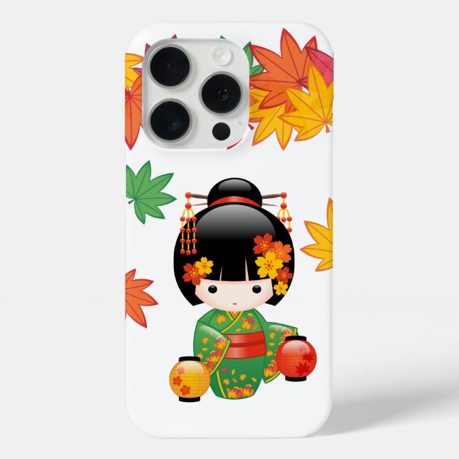 Funda De Case-Mate Para iPhone Muñeca Kokeshi Caída - Chica de Kimono Verde Geish (Reverso )