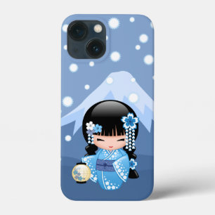 Funda Para iPhone 13 Mini Muñeca Kokeshi de invierno - Chica Geisha de la Mo