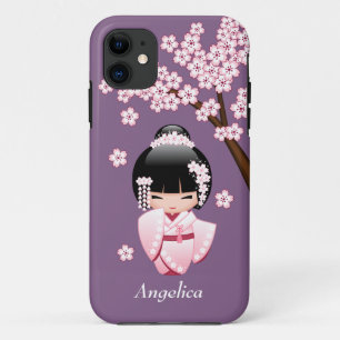 title_seo2 Muñeca Kokeshi de Kimono Rosa sobre Fondo Púrpura