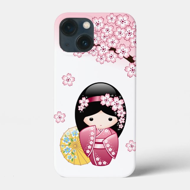 Funda De Case-Mate Para iPhone Muñeca Kokeshi de primavera - Chica Geisha japonés (Reverso )