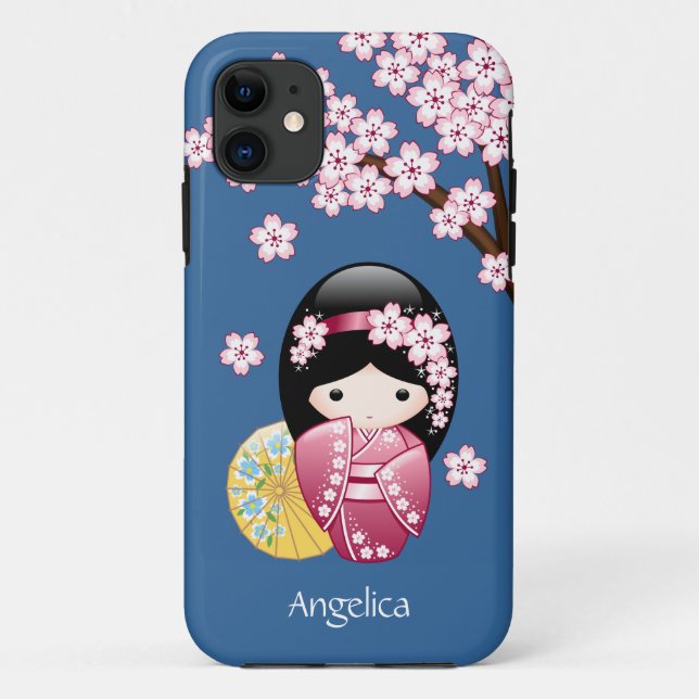 Funda De Case-Mate Para iPhone Muñeca Kokeshi de primavera - Geisha japonesa suav (Reverso)