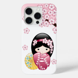 Funda Para iPhone 15 Pro Muñeca Kokeshi de Primavera - Lindo Geisha Japones