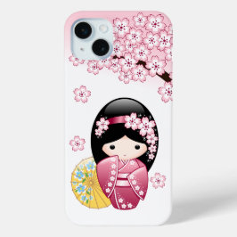 Funda Para iPhone 15 Mini Muñeca Kokeshi de Primavera - Lindo Geisha Japones