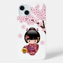 Funda Para iPhone 15 Mini Muñeca Kokeshi de Sakura - Chica Geisha Japonesa A